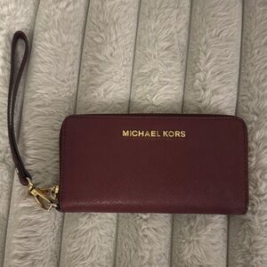 Michael Kors Maroon Wristlet with Gold Accents